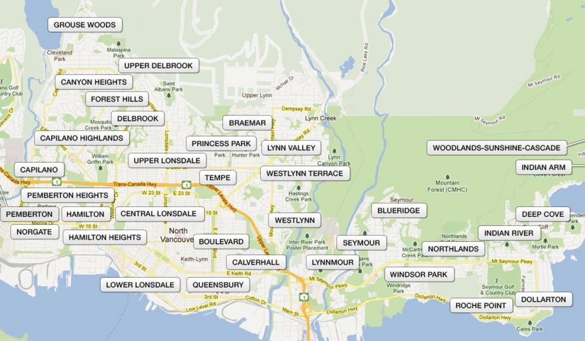 Mapa de north vancouver bairros