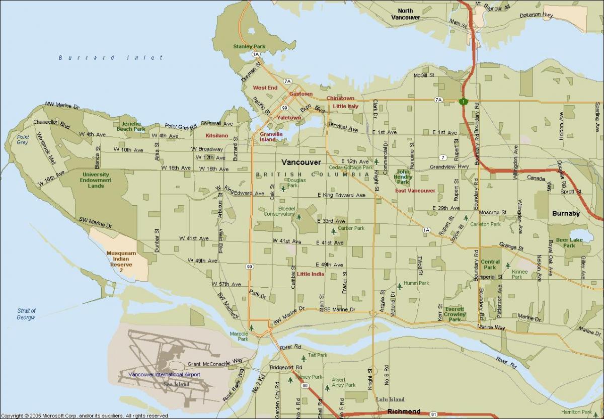 Mapa de rua de vancouver, bc, canadá