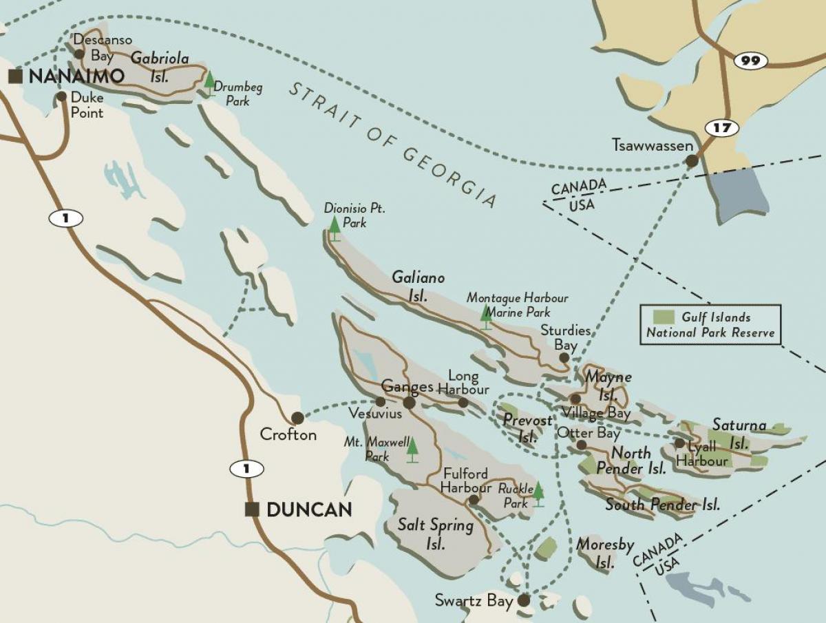mapa da ilha de vancouver e ilhas do golfo