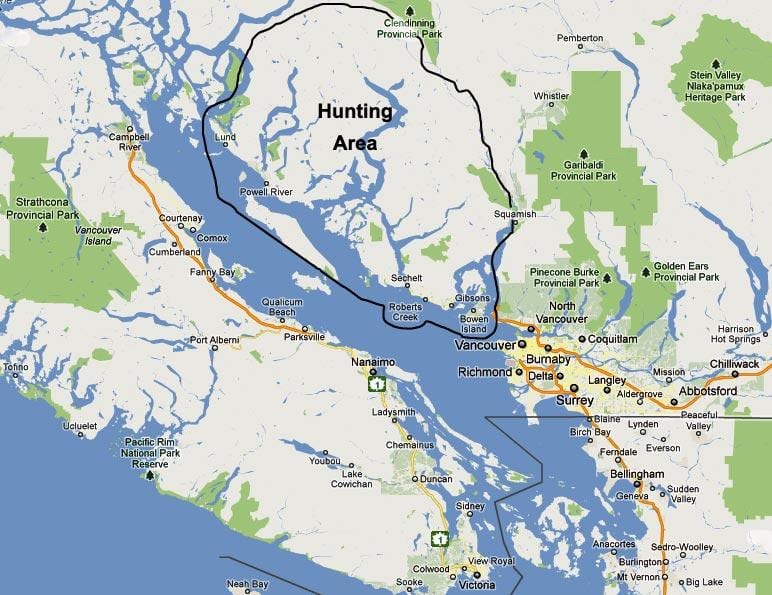 Mapa da ilha de vancouver caça