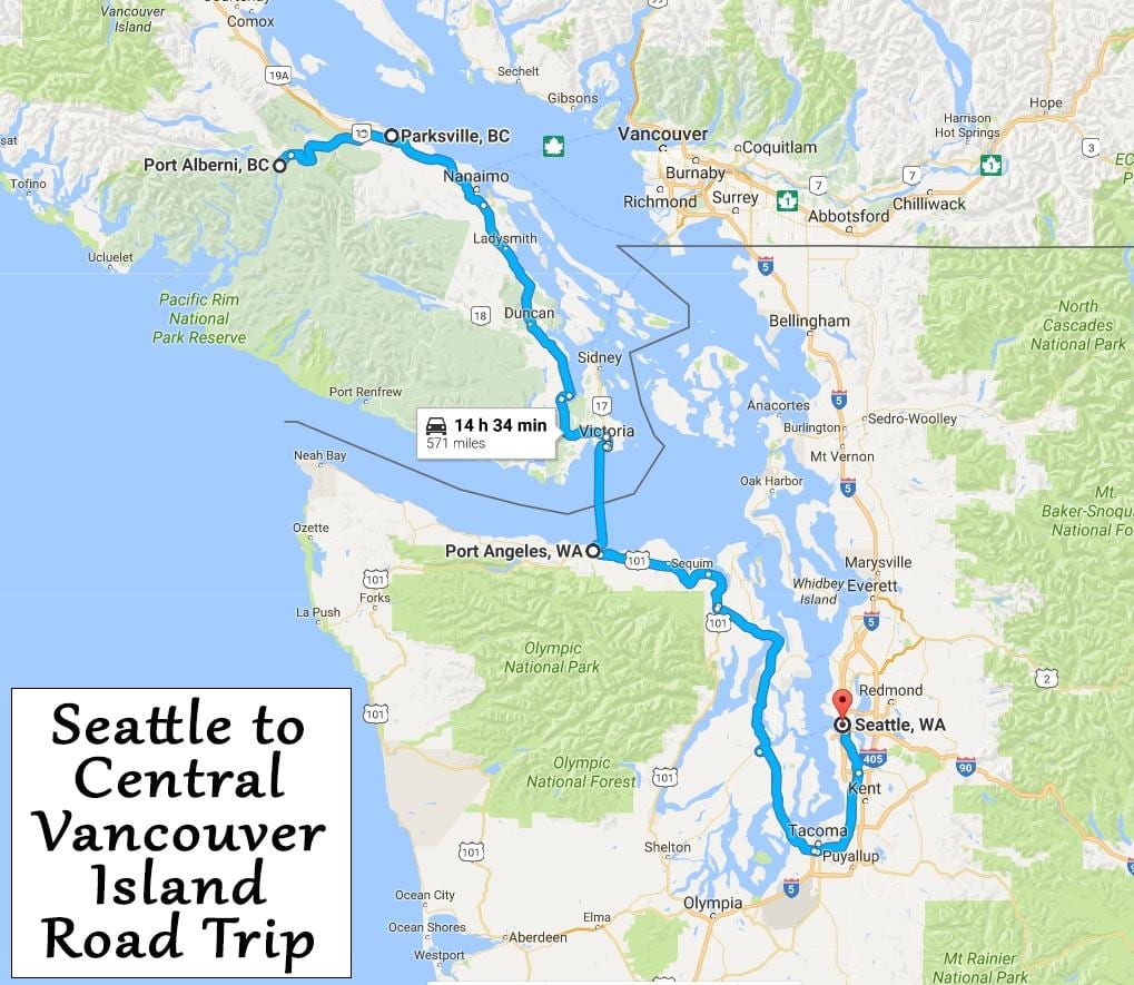 a ilha de vancouver mapa de distâncias a percorrer