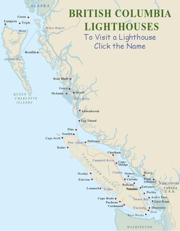 Mapa da ilha de vancouver faróis