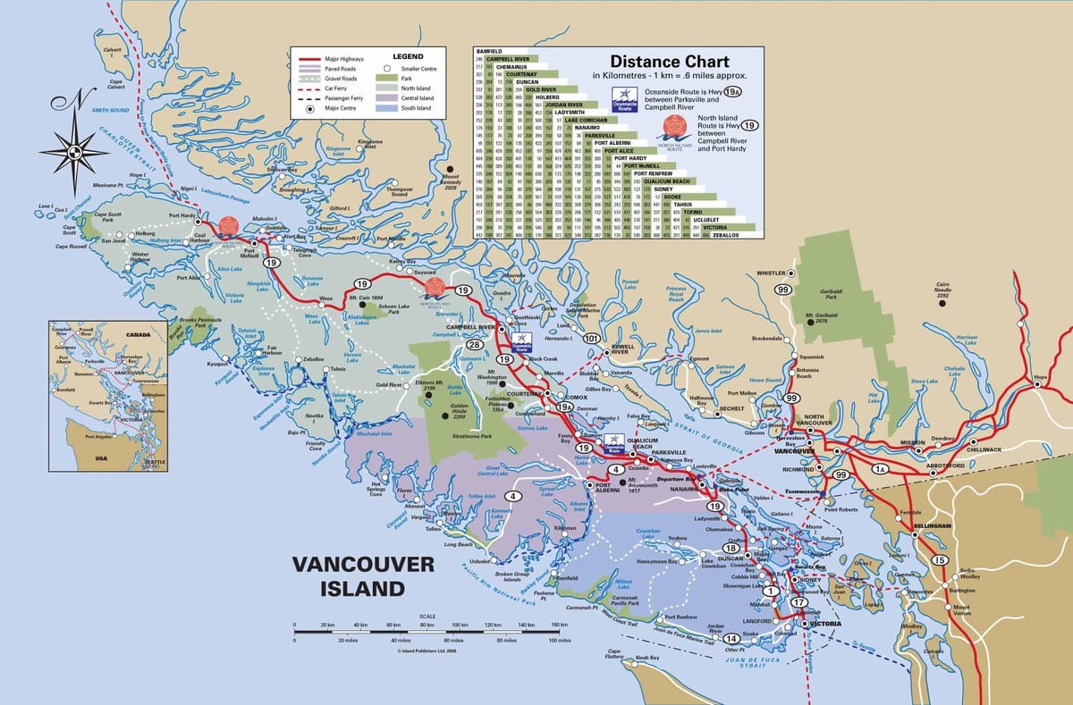 a ilha de vancouver rodovia mapa