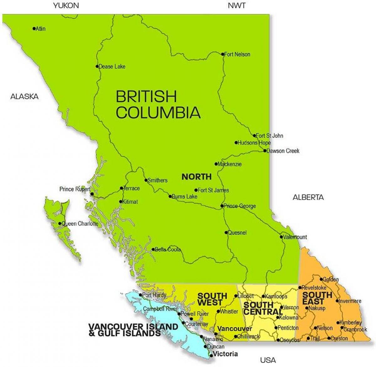 Mapa de british columbia regiões