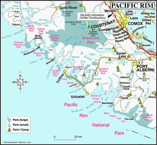 Mapa da costa oeste do canadá