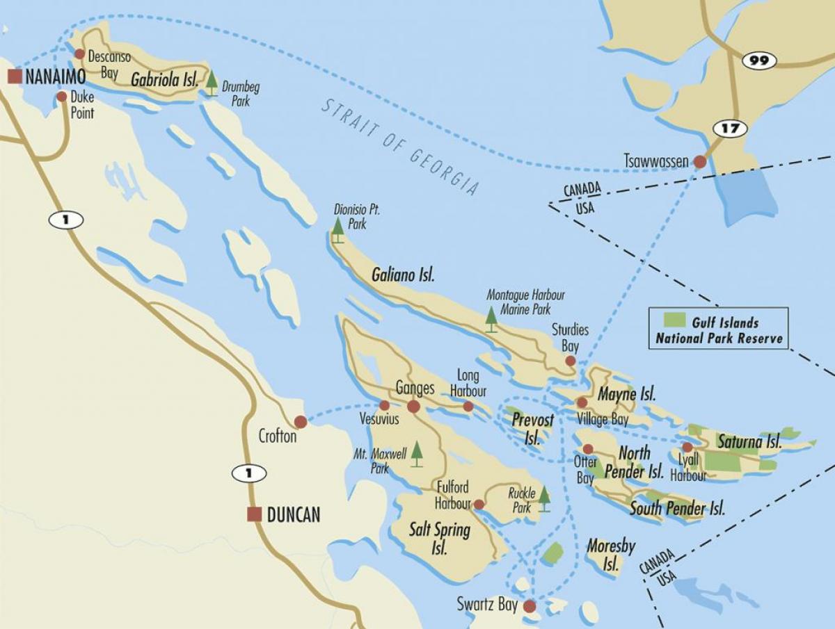 mapa das ilhas do golfo bc canadá