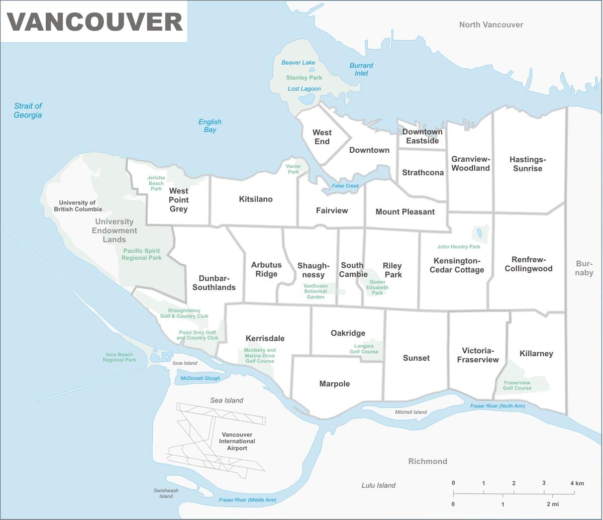 mapa de vancouver e área de