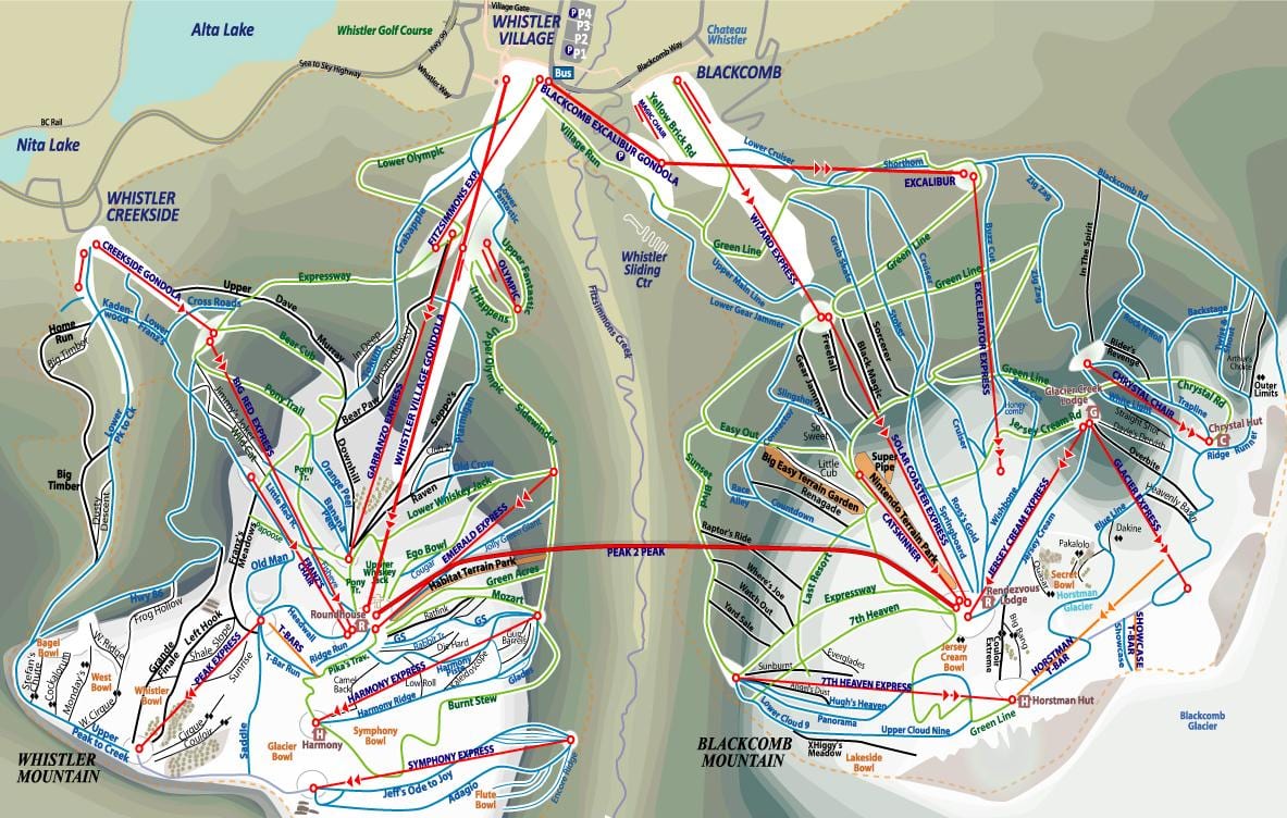 Mapa de vancouver e whistler, canadá