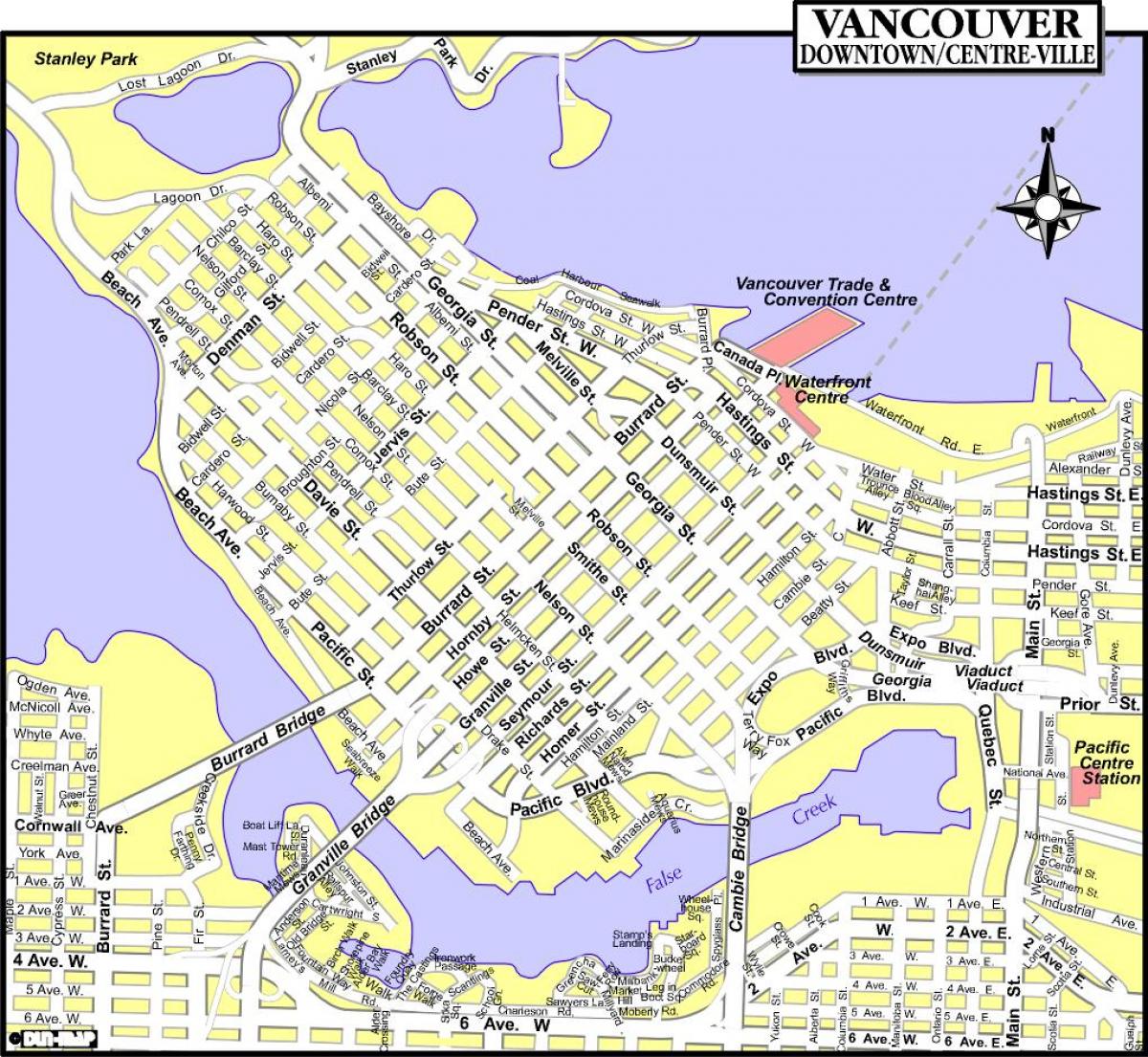 Mapa do centro de vancouver, bc