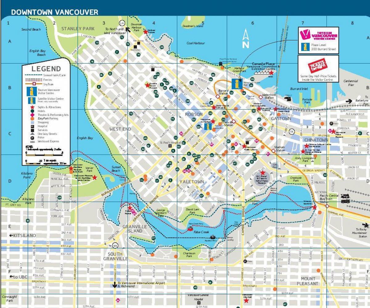 mapa de rua do centro de vancouver, bc