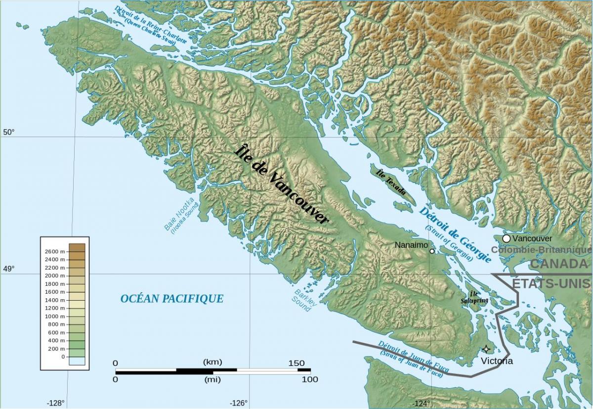 Mapa topográfico da ilha de vancouver