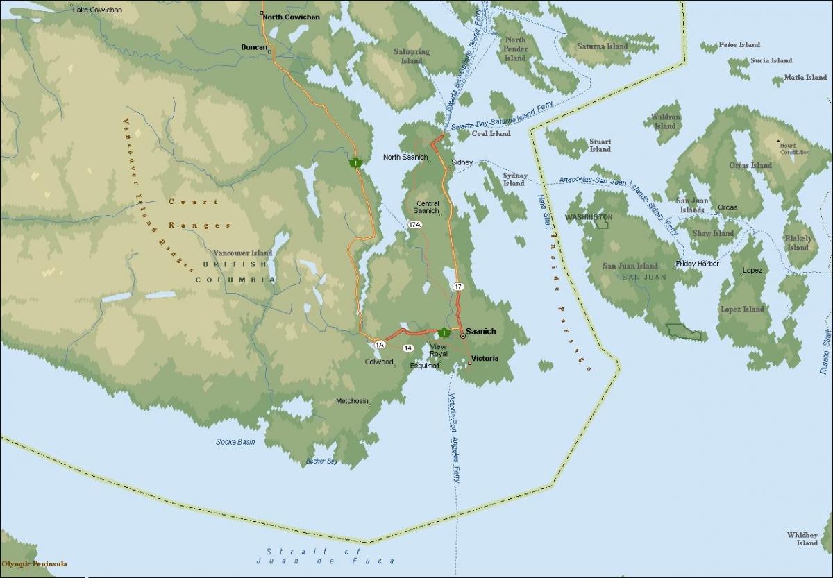 Mapa de saanich ilha de vancouver