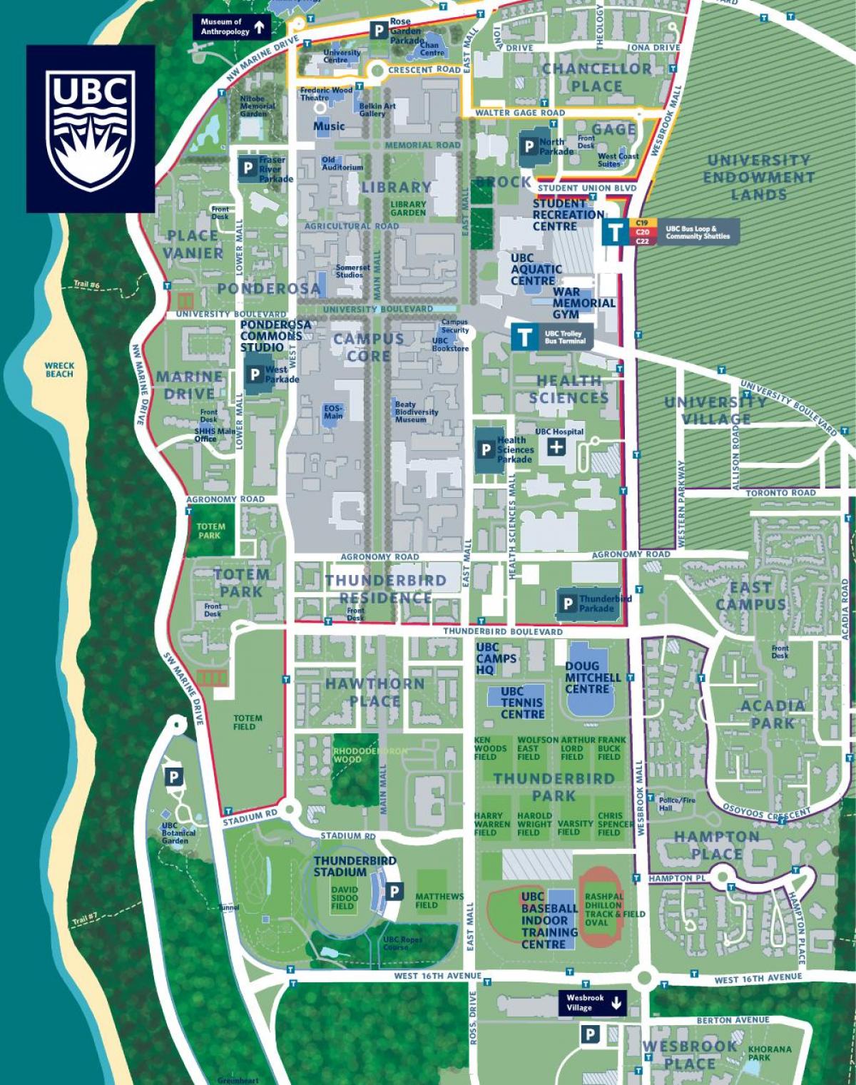 a ubc em vancouver mapa do campus.