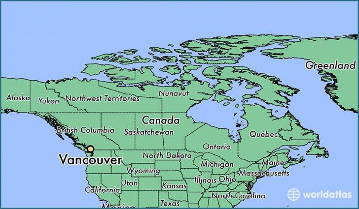 mapa do canadá, mostrando vancouver
