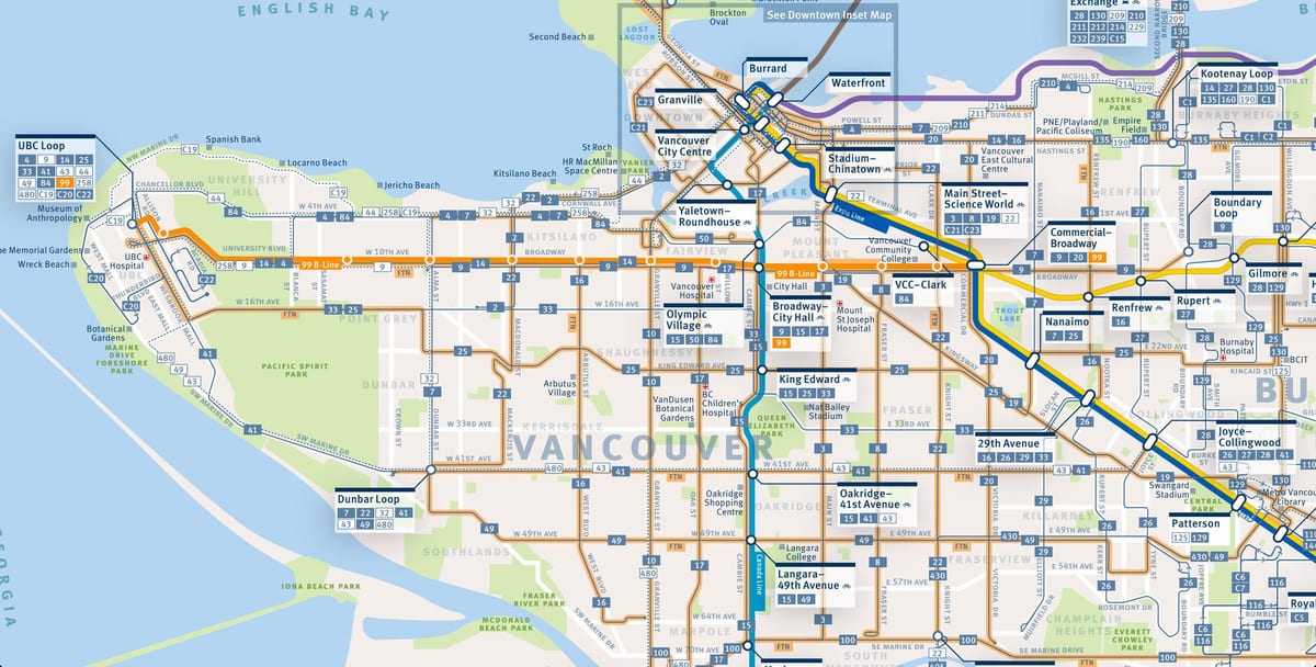 Mapa de vancouver rotas de ônibus