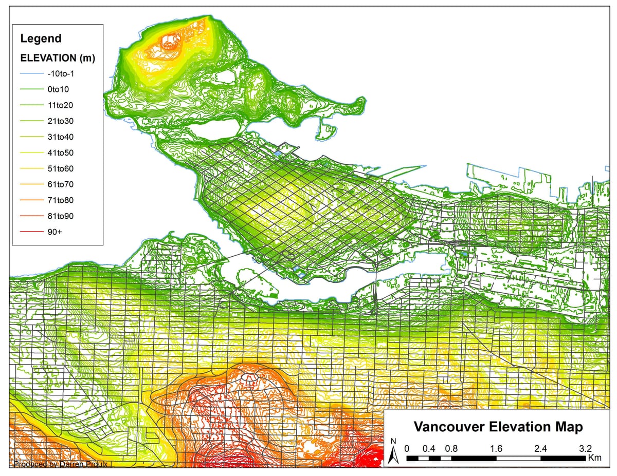 Mapa de vancouver elevação