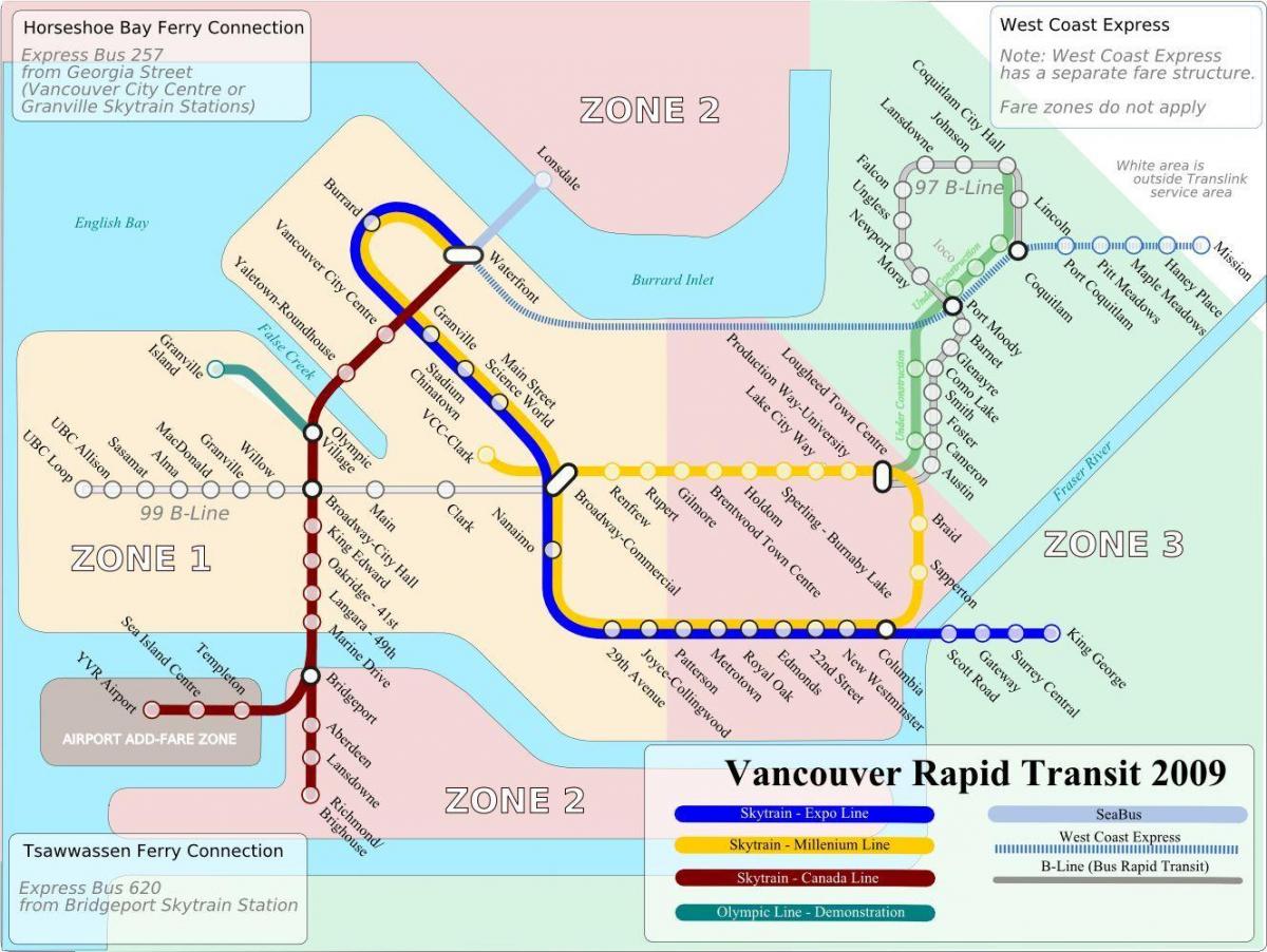 de transporte público o mapa de vancouver
