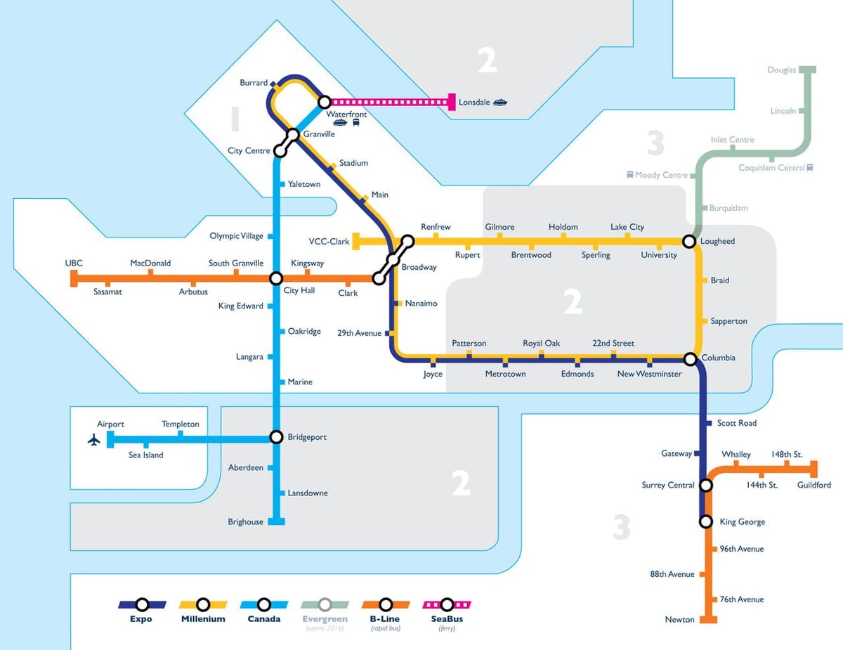 Mapa de vancouver zona de trânsito