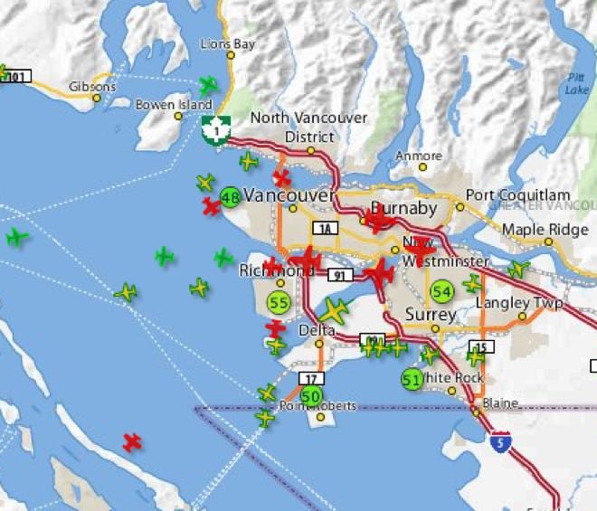 Mapa de yvr de rastreamento de vôo