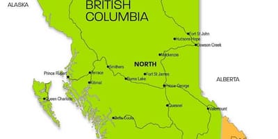 Mapa de british columbia regiões
