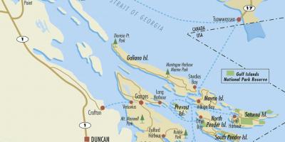 Mapa das ilhas do golfo bc canadá