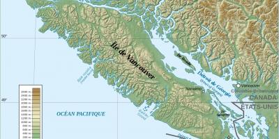 Mapa topográfico da ilha de vancouver