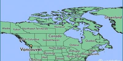 Mapa do canadá, mostrando vancouver