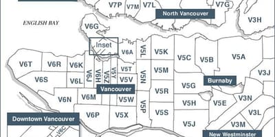 A ilha de Vancouver códigos postais mapa