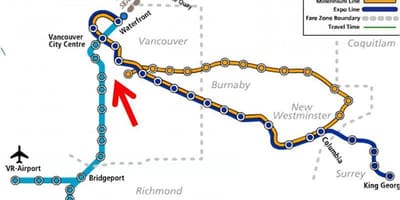 Mapa de vancouver skytrain de sobreposição